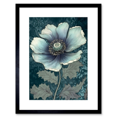 Artery8 Wall Art Print Anemone Flower Bloom Teal Blue Watercolour Artwork Framed 9X7 Inch from B&Q