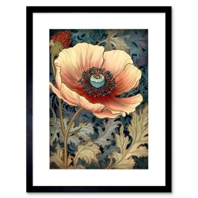 Artery8 Wall Art Print William Morris Style Peach Anemone Flower Bloom Artwork Framed 9X7 Inch