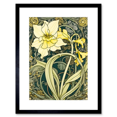 B&Q -  Wall Art Print Yellow Daffodil Flower Watercolour Art Nouveau Artwork Framed 9X7 Inch