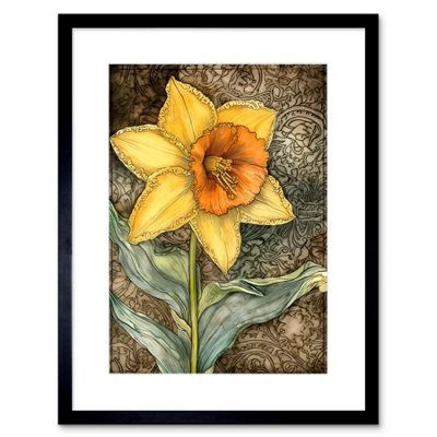 B&Q -  Wall Art Print Detailed Daffodil Flower Watercolour Art Nouveau Artwork Framed 9X7 Inch