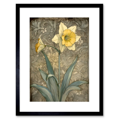 B&Q -  Wall Art Print Daffodil Flower Pastel Watercolour Art Nouveau Artwork Framed 9X7 Inch