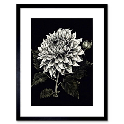 Artery8 Wall Art Print White On Black Dahlia Flower Bloom Artwork Framed 9X7 Inch from B&Q