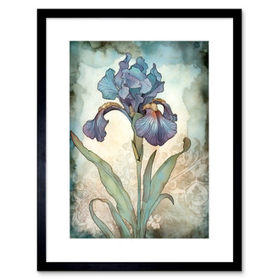 Artery8 Wall Art Print A Single Iris Flower Watercolour Artwork Framed 9X7 Inch from B&Q