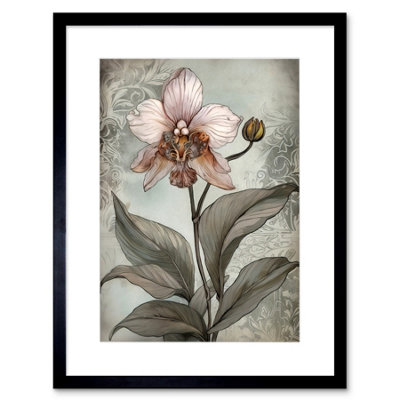 B&Q -  Wall Art Print Art Nouveau Pink Orchid Bloom Flower Watercolour Artwork Framed 9X7 Inch