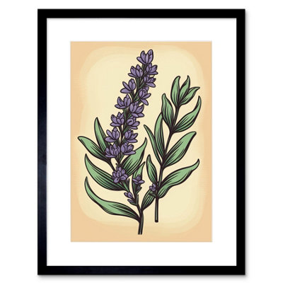 Artery8 Wall Art Print Lavender Flower Old School Usa Tattoo Ink Body Art Rockabilly Americana 50S Artwork Framed 9X7 Inch from B&Q