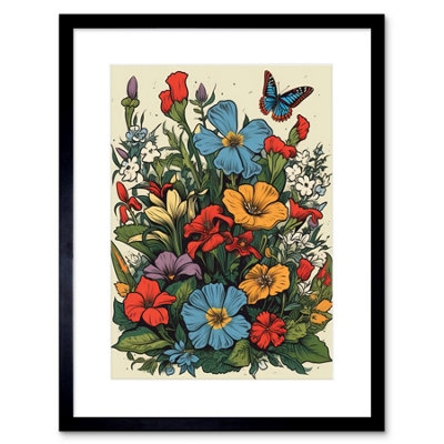Artery8 Wall Art Print Wildflower Meadow Colourful Tattoo Ink Body Art Rockabilly Americana 50S Artwork Framed 9X7 Inch from B&Q