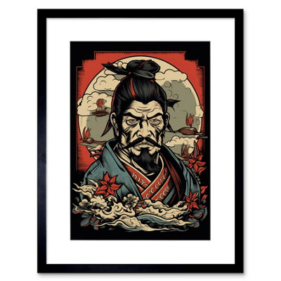 B&Q -  Wall Art Print Samurai Master Art Deco Tattoo Ink Body Art Rockabilly Americana 50S Artwork Framed 9X7 Inch