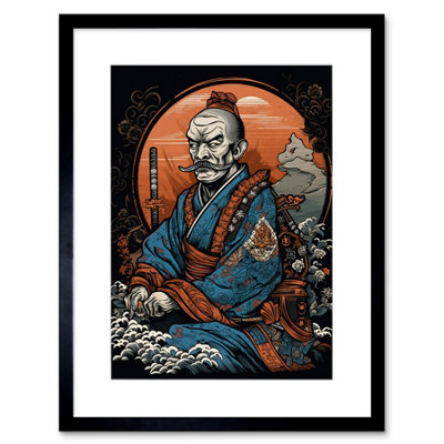 B&Q -  Wall Art Print Samurai Master Old School Usa Tattoo Ink Body Art Rockabilly Americana 50S Artwork Framed 9X7 Inch