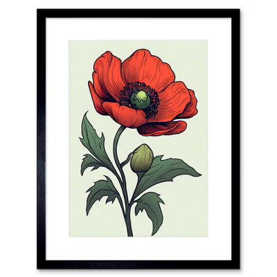 Artery8 Wall Art Print Anemone Flower Bloom Tattoo Ink Body Art Rockabilly Americana 50S Artwork Framed 9X7 Inch from B&Q