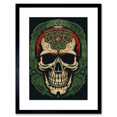 B&Q -  Wall Art Print Celtic Design Skull Old School Usa Tattoo Ink Body Rockabilly Americana 50S Artwork Framed 9X7 Inch