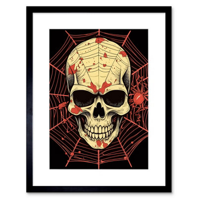 Artery8 Wall Art Print Skull Spider Web Old School Usa Tattoo Ink Body Rockabilly Americana 50S Artwork Framed 9X7 Inch from B&Q