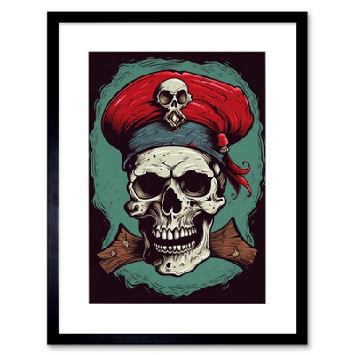 Artery8 Wall Art Print Old School Usa Tattoo Ink Body Art Pirate Skull Rockabilly Americana 50S Artwork Framed 9X7 Inch from B&Q