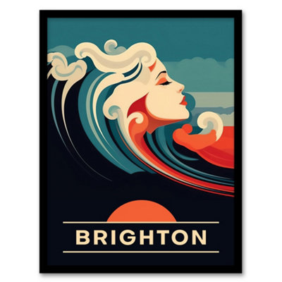 B&Q -  The Seaside Calls Brighton Beach England Uk Sunset Woman Of The Waves Siren Wall Art PrintA4 Size