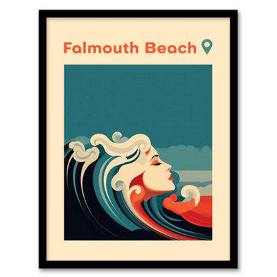 B&Q -  The Seaside Calls Falmouth Beach England Uk Modern Woman Of The Waves Siren Wall Art PrintA4 Size