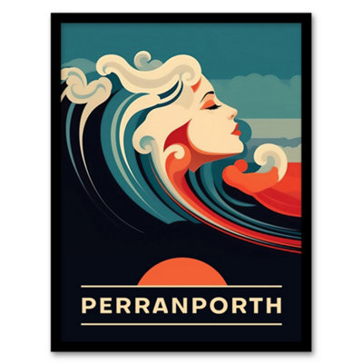 B&Q -  The Seaside Calls Perranporth Beach England Uk Sunset Woman Of The Waves Siren Wall Art PrintA4 Size