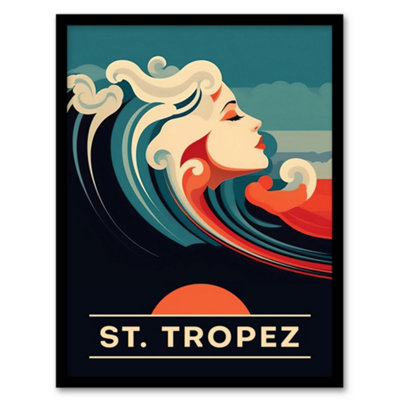 B&Q -  The Seaside Calls St Tropez Beach France Sunset Woman Of The Waves Siren Wall Art PrintA4 Size