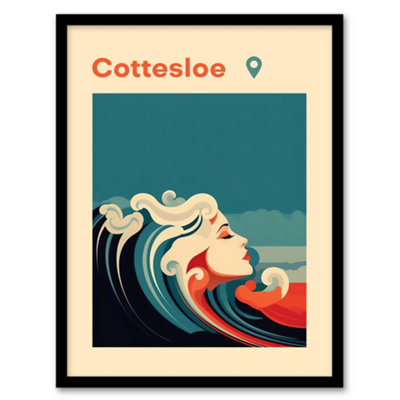B&Q -  Framed Wall Art The Seaside Calls Cottesloe Beach Australia Modern Woman Of The Waves Sea Siren12X16 Inch