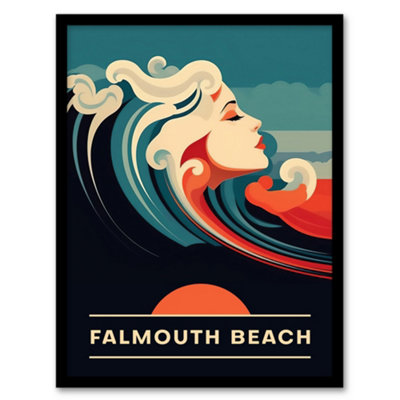 B&Q -  Framed Wall Art The Seaside Calls Falmouth Beach England Uk Sunset Woman Of The Waves Sea Siren12X16 Inch