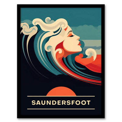 Artery8 Framed Wall Art The Seaside Calls Saundersfoot Beach Wales Uk Sunset Woman Of The Waves Sea Siren12X16 Inch from B&Q