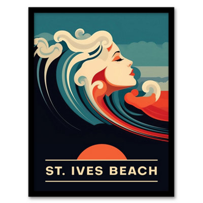 B&Q -  Framed Wall Art The Seaside Calls St Ives Beach England Uk Sunset Woman Of The Waves Sea Siren12X16 Inch