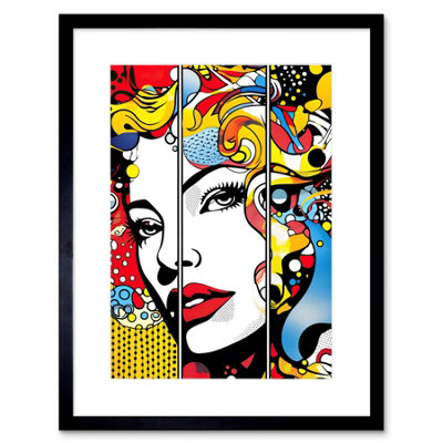 Artery8 Wall Art Print Teen Girl Comic Book Style Vibrant Patterns Abstract Triptych Portrait Bedroom Artwork Framed 9X7 Inch from B&Q