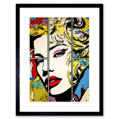 Artery8 Wall Art Print Woman Comic Book Strip Style Face Vibrant Portrait Bedroom Decor Teen Halftone Artwork Framed 9X7 Inch