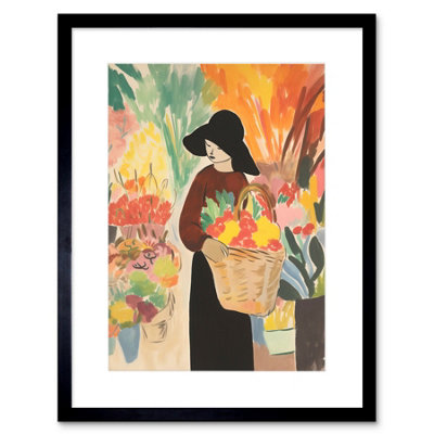 Artery8 Wall Art Print At The Flower Market Danish Pastel Aesthetic Watercolour Painting Floral Bouquet Artwork Framed 9X7 Inch from B&Q