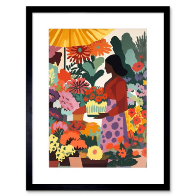 Artery8 Wall Art Print Danish Pastel Aesthetic Florist Flower Market Watercolour Painting Woman Floral Artwork Framed 9X7 Inch from B&Q