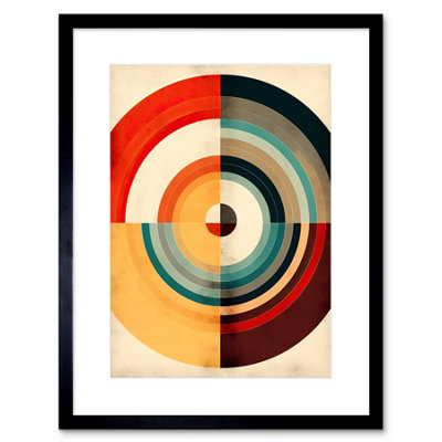 Artery8 Wall Art Print Concentric Circles Bauhaus Style Minimal Colourful Vintage Artwork Framed 9X7 Inch from B&Q