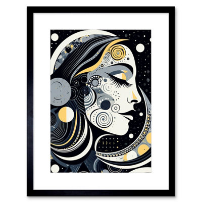 B&Q -  Wall Art Print Aligned With The Universe Boho New Moon Goddess Mother Nature Sky Patterns Artwork Framed 9X7 Inch