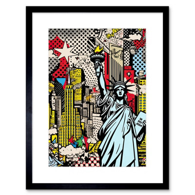 Artery8 Wall Art Print New York City Skyline Statue Of Liberty Pop Art Comic Book Style American Dream Artwork Framed 9X7 Inch from B&Q