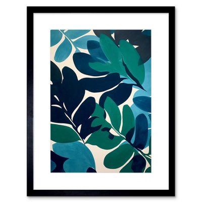 Artery8 Wall Art Print Henri Matisse Style Leaves Watercolour Painting Blue Green Botanical Boho Leaf Artwork Framed 9X7 Inch from B&Q