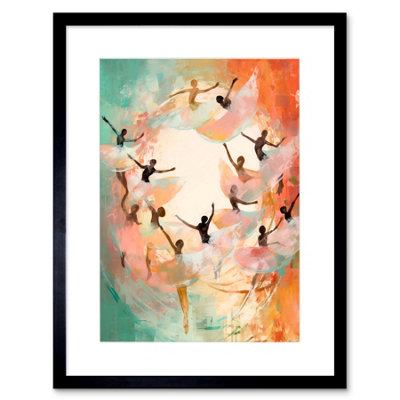 Artery8 Wall Art Print The Tornado Ballet Oil Painting Abstract Turquoise Pink Musical Swirl Dancers Artwork Framed 9X7 Inch from B&Q