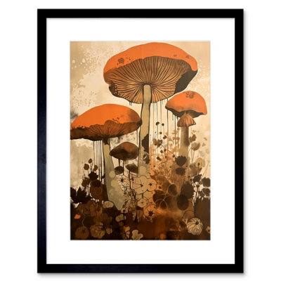 Artery8 Wall Art Print Red Mushroom Fungi Earthy Pastel Colour Cottagecore Rustic Kitchen Decor Artwork Framed 9X7 Inch from B&Q