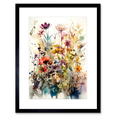 B&Q -  Wall Art Print Spring Wild Flowers Watercolour Colourful Floral Blooms Painting Artwork Framed 9X7 Inch