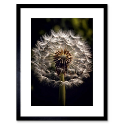 Artery8 Wall Art Print Dandelion Flower Pappus Macro Photograph Dark Close Up Detail Artwork Framed 9X7 Inch from B&Q