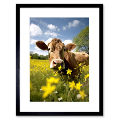 Artery8 Wall Art Print Buttercup The Cow Photo Meadow Flowers Photograph Countryside Animal Spring Field Artwork Framed 9X7 Inch from B&Q