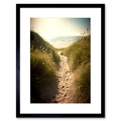 Artery8 Wall Art Print Summer Beach Path Photograph Bright Sunny Sandy Coastal Landscape Seascape Artwork Framed 9X7 Inch from B&Q