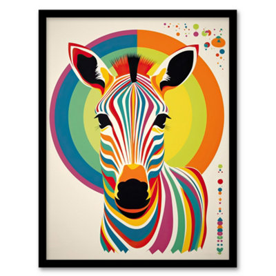 B&Q -  Framed Wall Art Bauhaus Zebra Rainbow Funky Modern Living Room12X16 Inch
