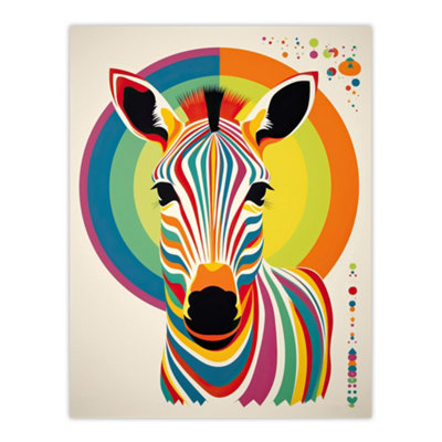 B&Q -  Unframed Wall Art Bauhaus Zebra Rainbow Funky Modern Living Room12X16 Inch