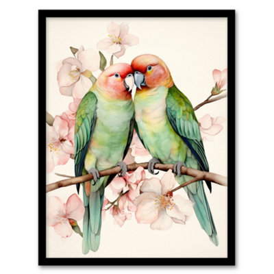 Artery8 Birds Of A Feather Love Birds Perched On A Cherry Bloom Wall Art PrintA4 Size from B&Q