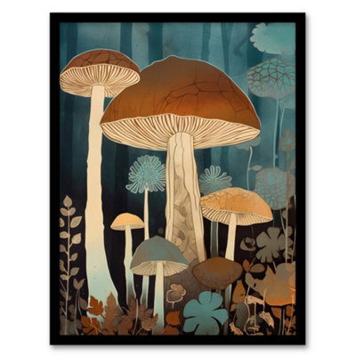 B&Q -  Cep Mushroom Earthy Aesthetic Modern Blue Brown Wall Art PrintA4 Size