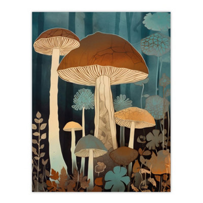 B&Q -  Unframed Wall Art Cep Mushroom Earthy Aesthetic Modern Blue Brown12X16 Inch