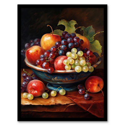 B&Q -  Classical Still Life Fruit Bowl Oil Painting Kitchen Wall Art PrintA4 Size