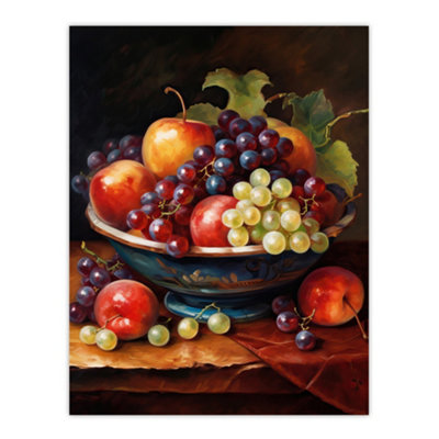 Artery8 Unframed Wall Art Classical Still Life Fruit Bowl Painting Kitchen - 12X16 Inch