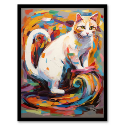 Artery8 Armchair Cat Portrait Painting Colourful White Wall Art PrintA4 Size from B&Q