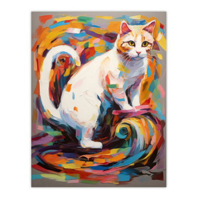 Artery8 Unframed Wall Art Armchair Cat Portrait Painting Colourful White12X16 Inch from B&Q