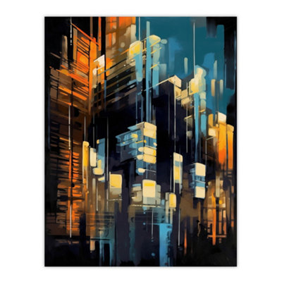 Artery8 Unframed Wall Art Downtown Motown Skyscraper Architectural Blue Orange Painting Modern New York12X16 Inch from B&Q