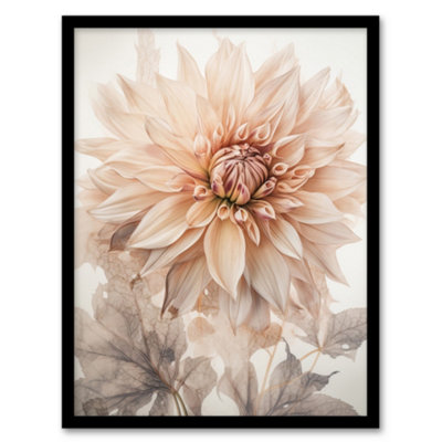 B&Q -  Framed Wall Art Elegant Dahlia Soft Pastel Flower Aesthetic Calm Pastel Tone Petals12X16 Inch