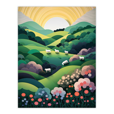 Artery8 Unframed Wall Art Valley Of The Sheep Modern Digital Aesthetic Sunrise English Countryside Simple Flat12X16 Inch from B&Q